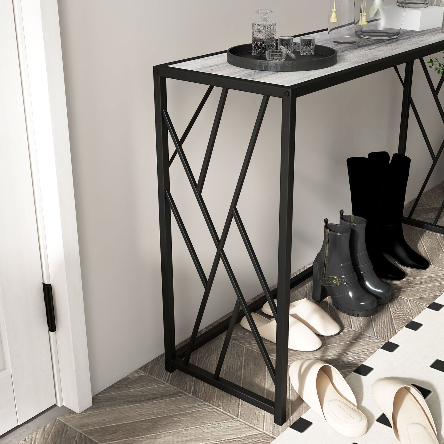 HOMCOM Console Table, Industrial Sofa Table with Metal Frame for Living Room, Hallway, 120 cm, Grey