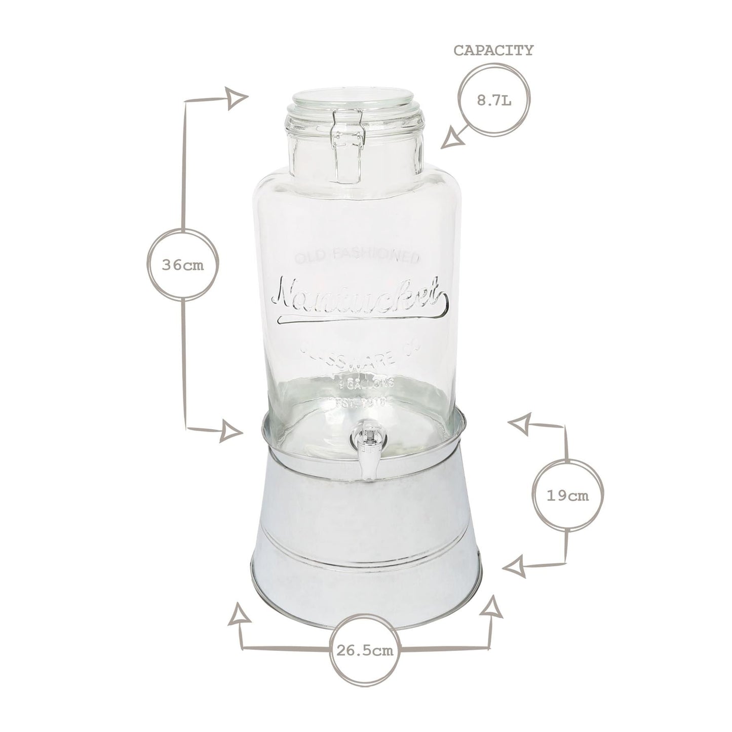 8.7L Glass Drinks Dispenser with Tap & Bucket Stand