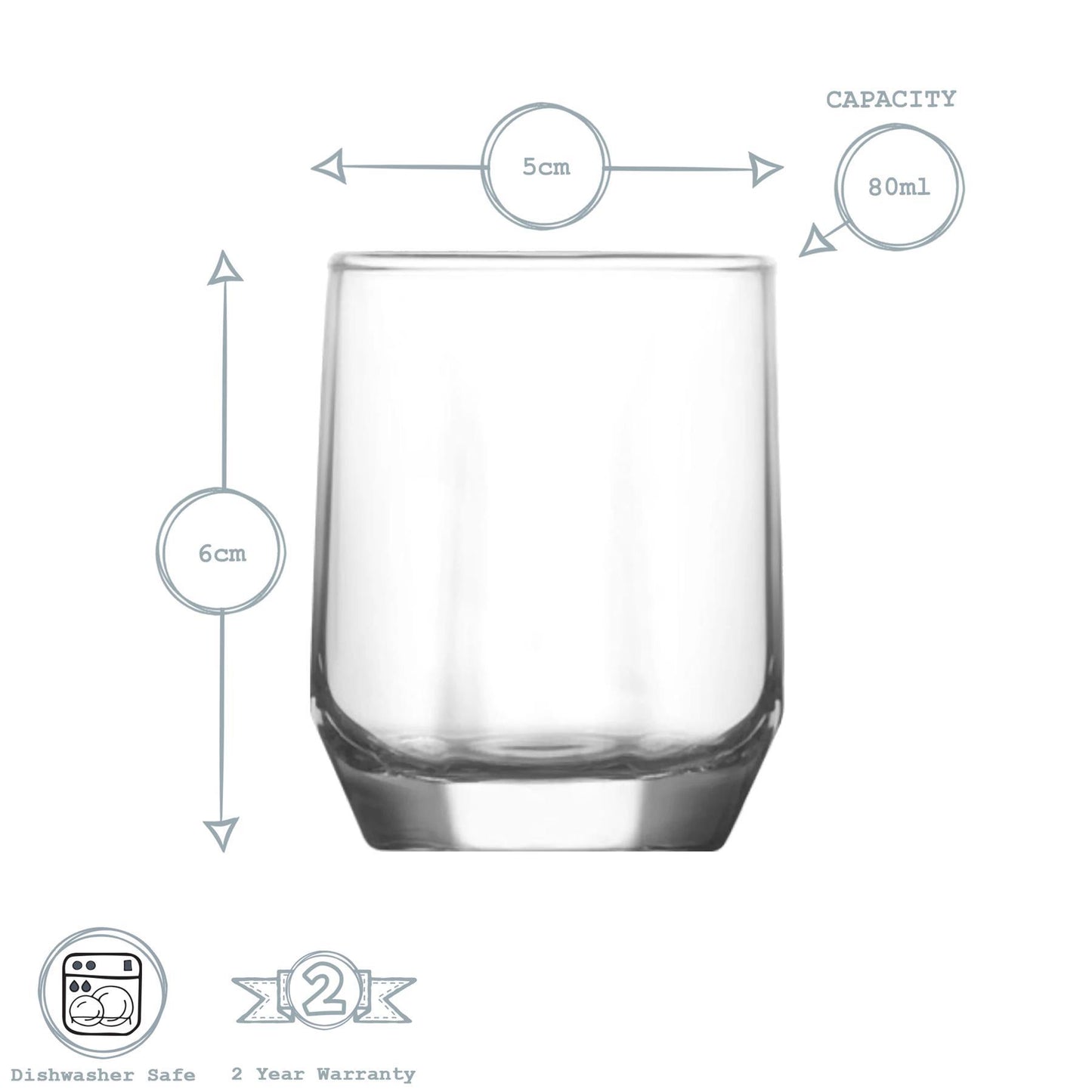 80ml Diamond Shot Glasses - Pack of Six