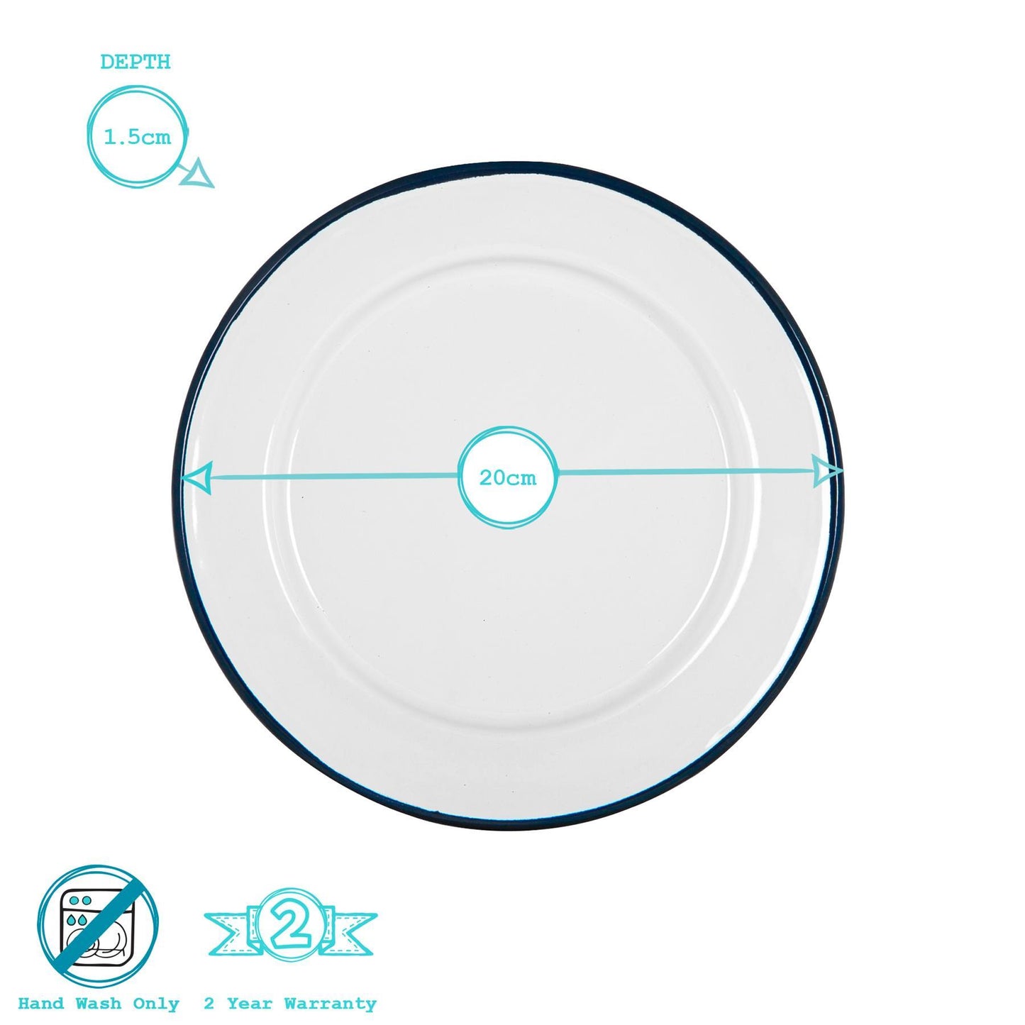 20cm White Enamel Side Plates - Pack of Six