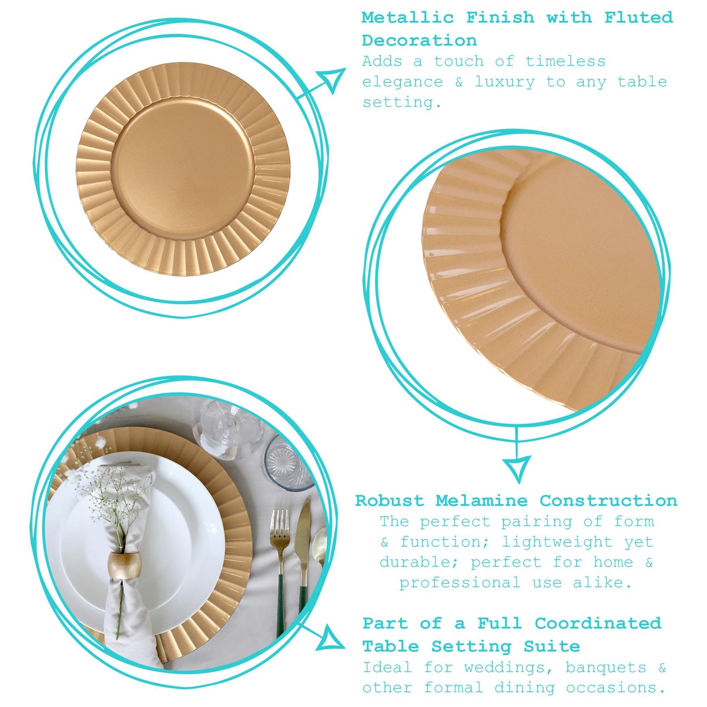 18pc Round Fluted Charger Plates Set - 33cm