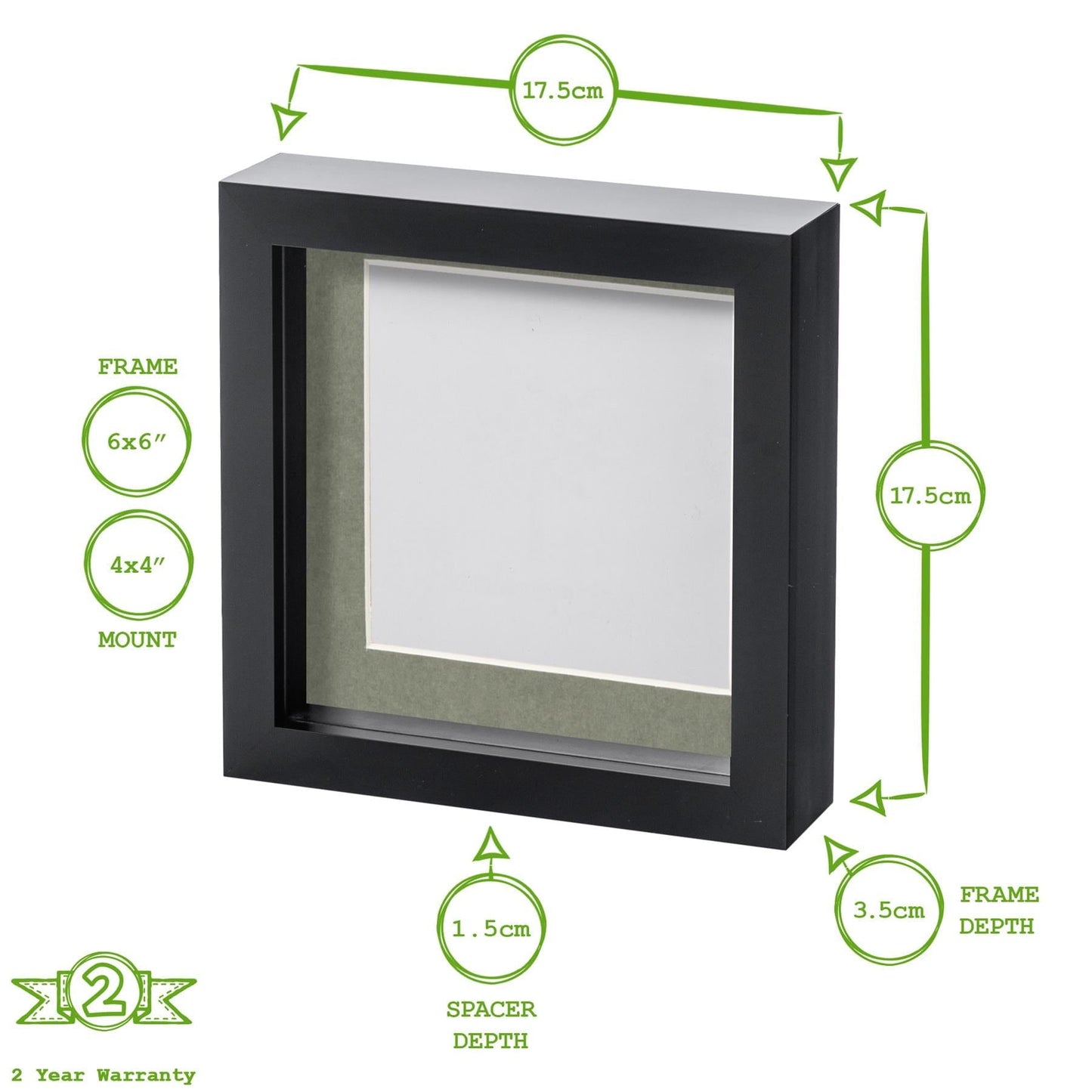 Grey 6" x 6" 3D Box Photo Frame with 4" x 4" Mount