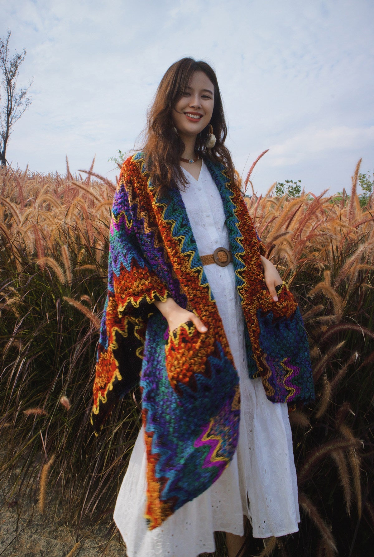 Ethnic Style Travel Shawl - Warm Vacation Photography Wrap for Women