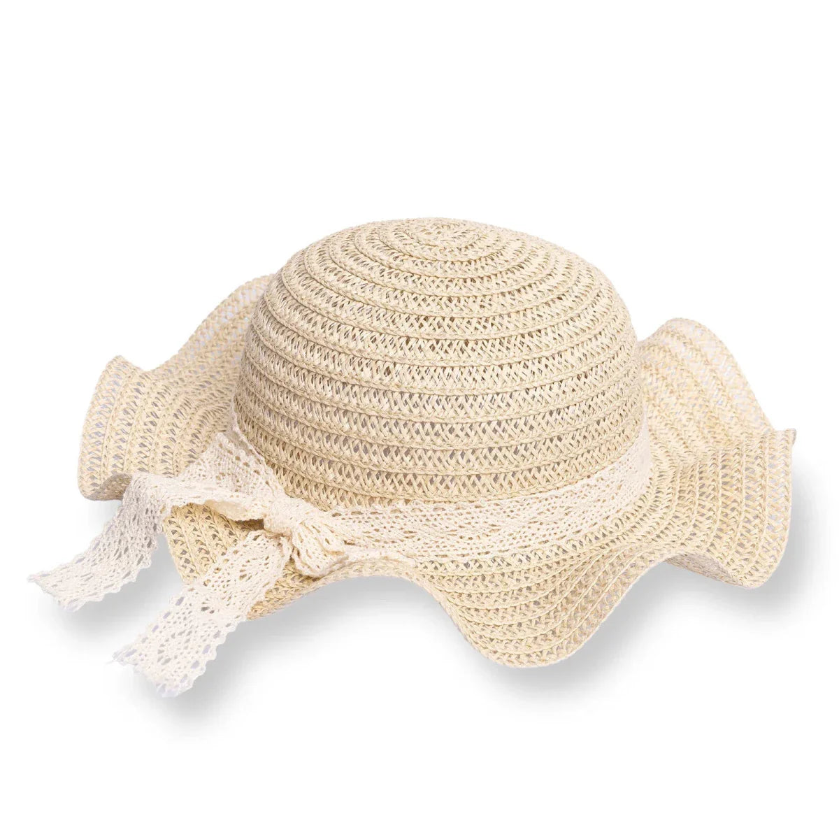 HelloBaby Baby Girl Straw Ribbon Hat - Ecru
