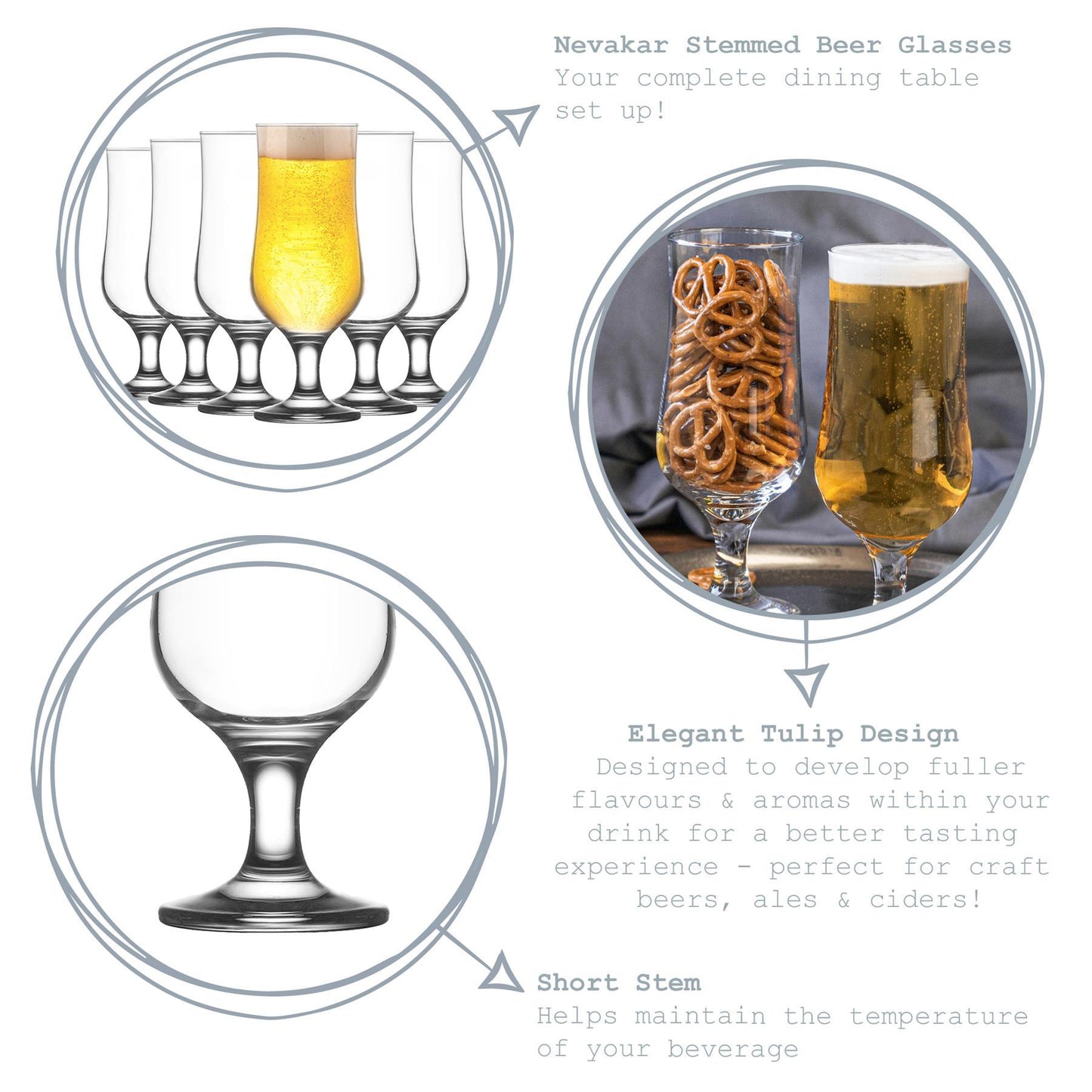 385ml Clear Nevakar Hurricane Beer Glasses - Pack of Six