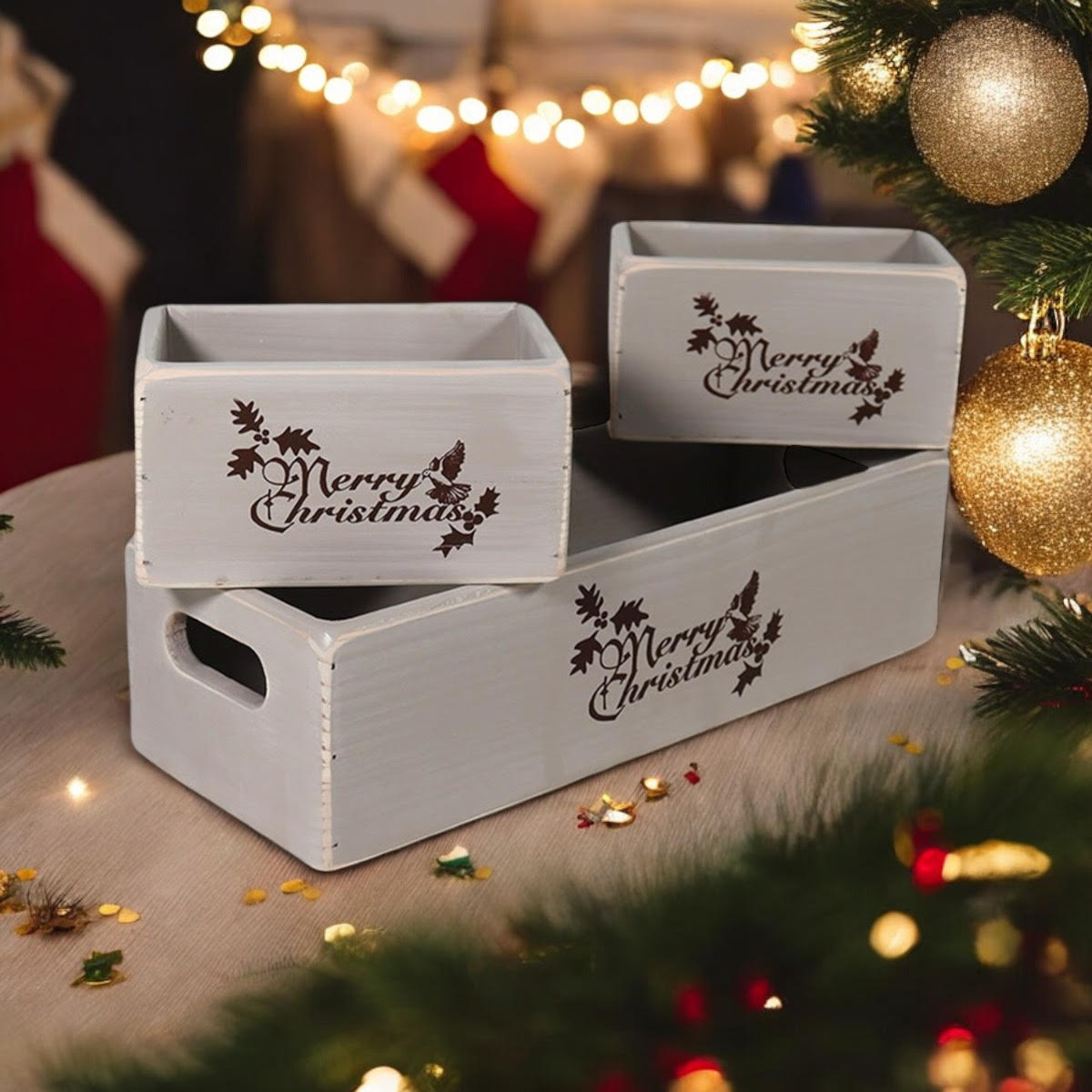 34/15/15CM SET 3 RUSTIC GREY WOODEN BOXES