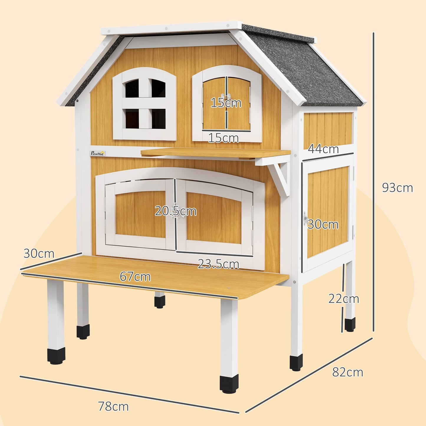 PawHut Outdoor Cat House Cat Shelter w/ Openable Asphalt Roof, Escape Doors