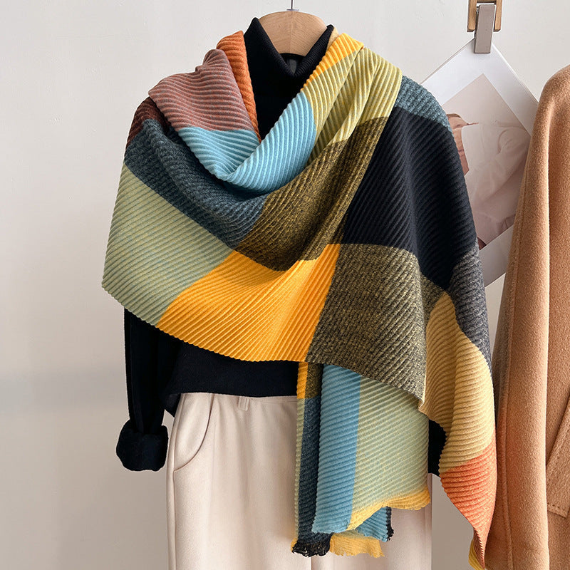 Women's Multicoloured Crinkled Cashmere All-Matching Shawl