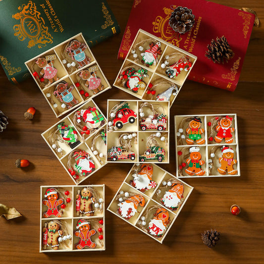 12 PCs Faceless Old Man Christmas Wooden Pendant Boxed Christmas Tree