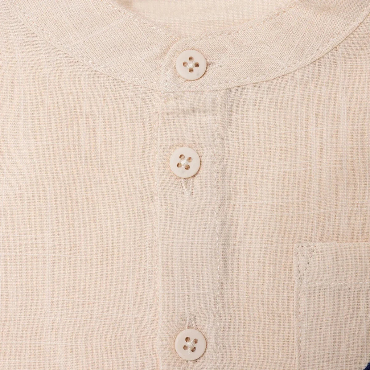 HelloBaby Boys Shirt Nautical Print Buttoned Little Sailor Mandarin Collar Long Sleeve - Beige