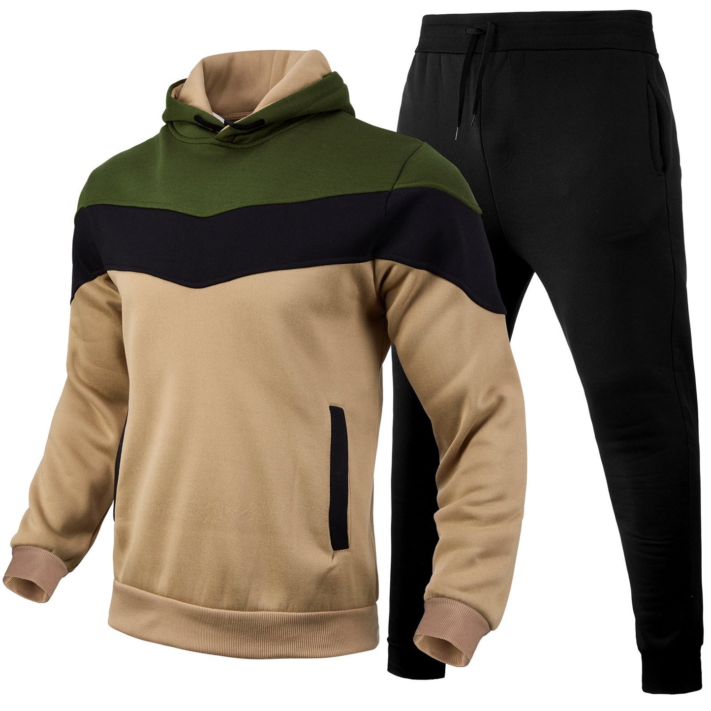 Men's Colour Matching Hoodie  Two-Pieces Sportswear Set