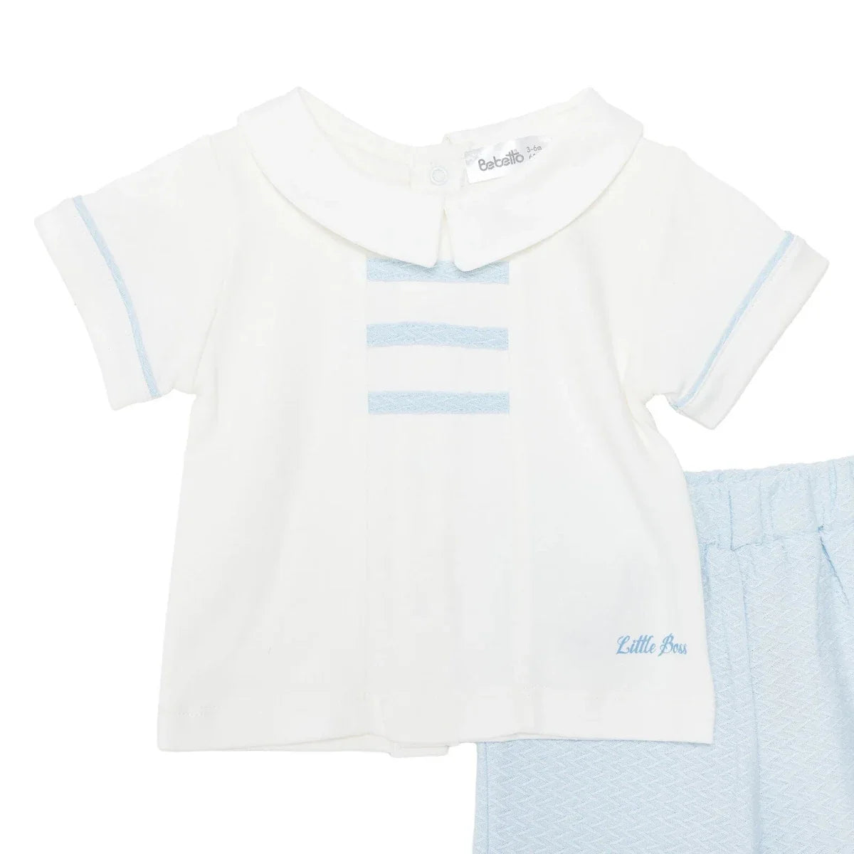 Bebetto Boys T-shirt & Shorts Set Snap Fastening Little Boss Shirt Collar Short Length Short Sleeve - Blue