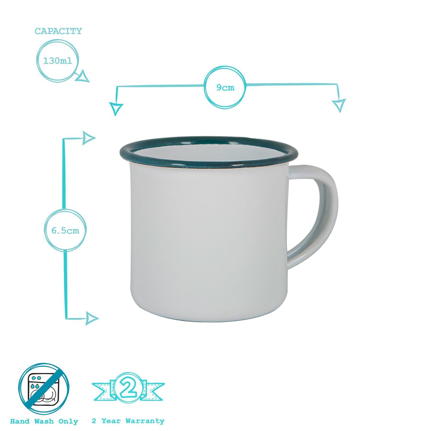 130ml White Enamel Espresso Cups - Pack of Six