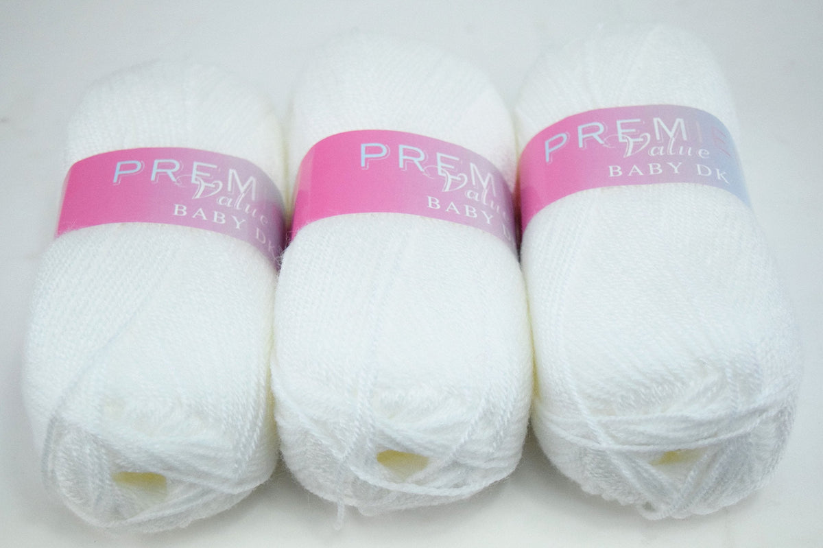 Love2Sleep PREMIER VALUE BABY DOUBLE KNIT YARN WOOL ACRYLIC 3 PACK (3 X 100G) - WHITE