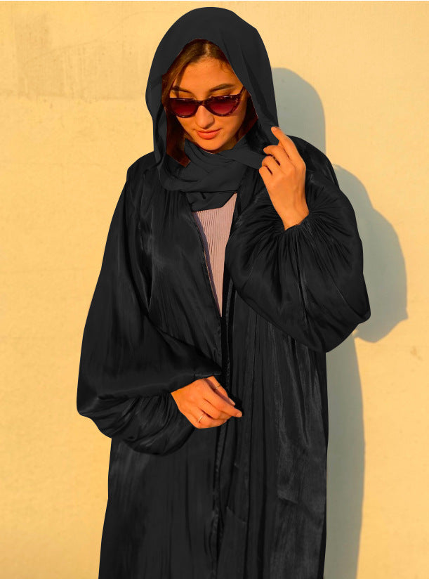 Puff Sleeve Lace-Trim Abaya Cape | Long Modest Dress