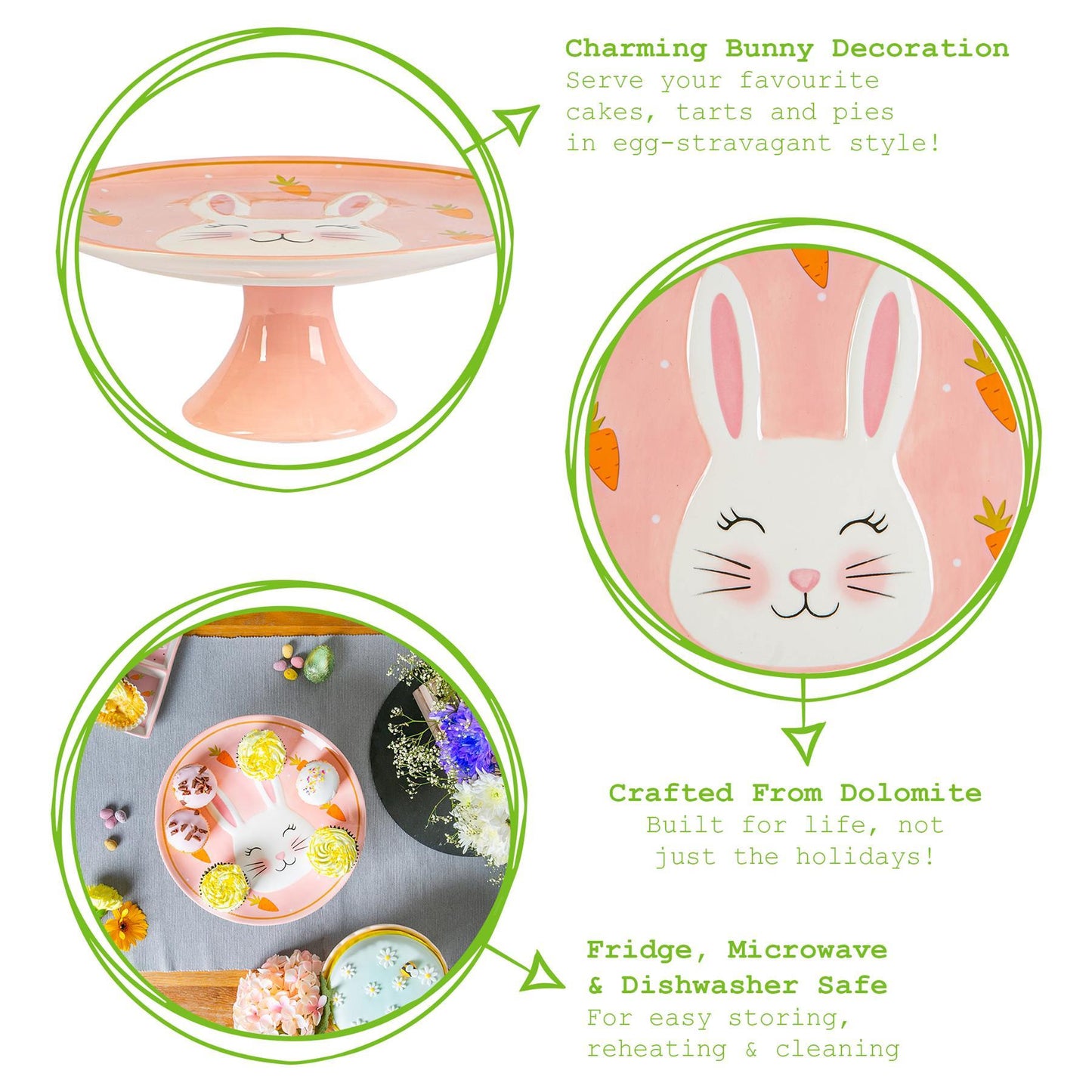 27cm Pink Bunny Dolomite Cake Stand