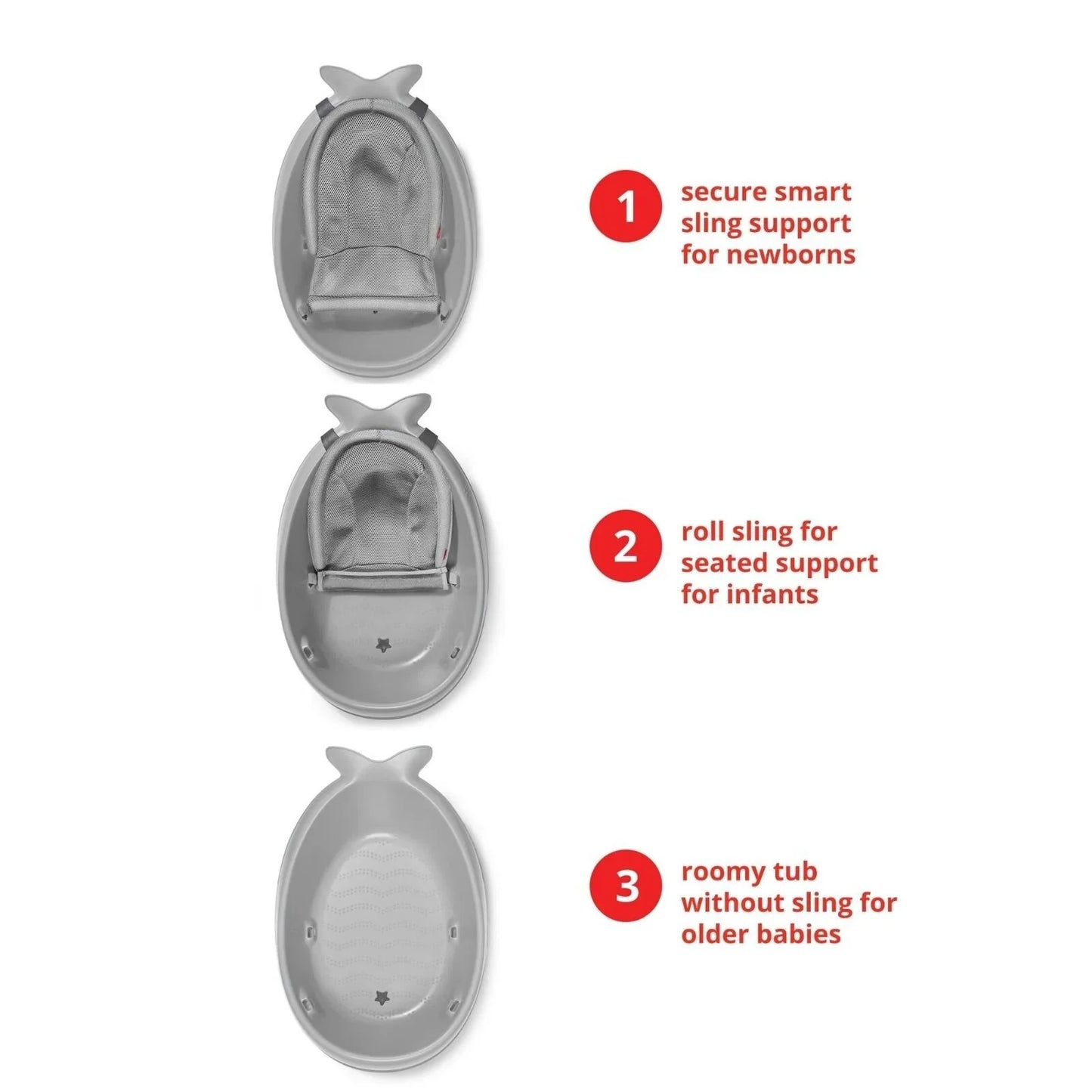 Skip Hop Moby Smart Sling 3-Stage Baby Bath Tub - Grey
