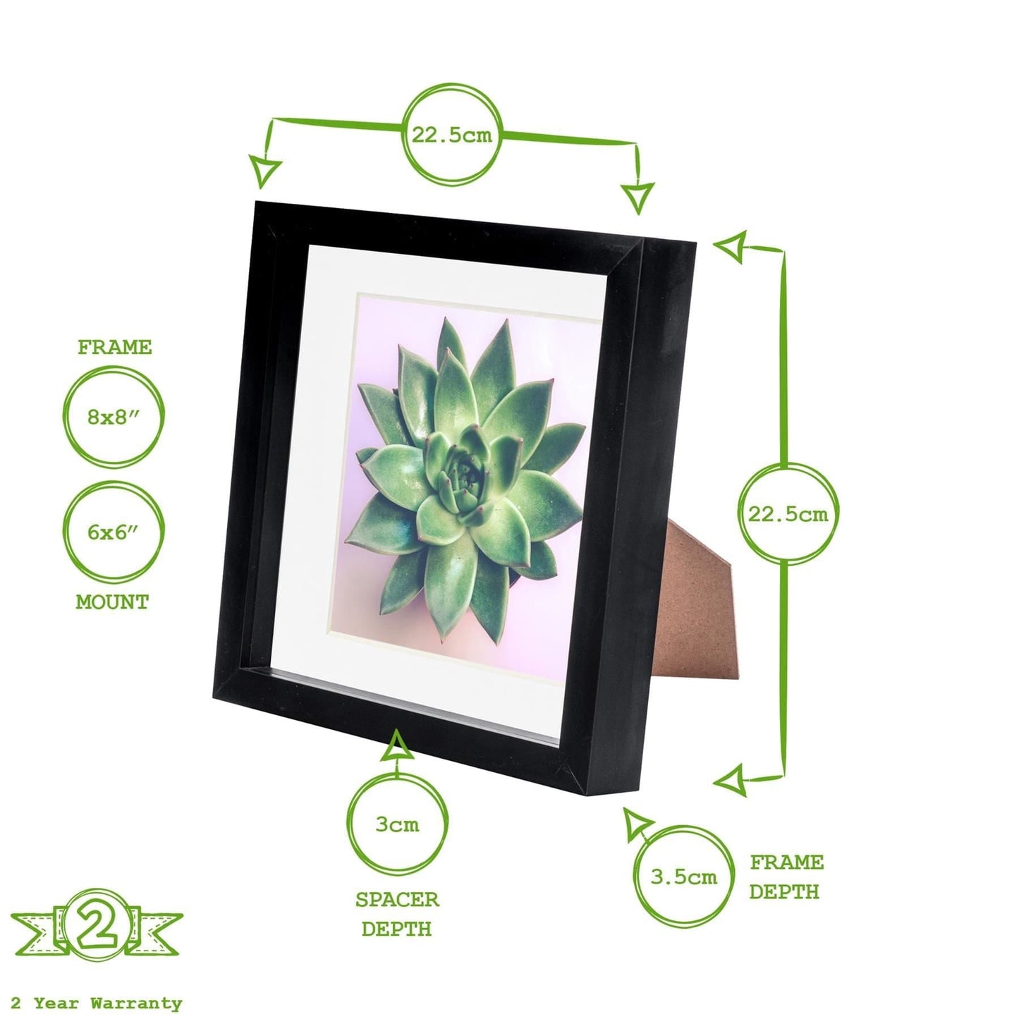 8" x 8" Grey 3D Box Photo Frame - with 6" x 6" Mount