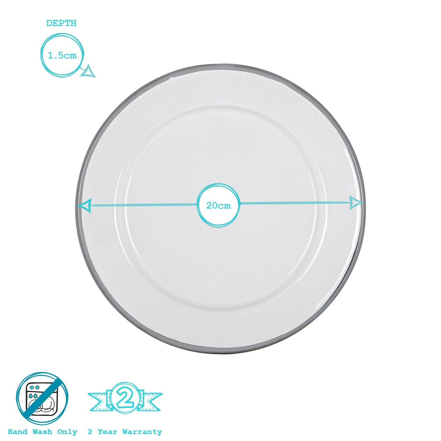 20cm White Enamel Side Plates - Pack of Six
