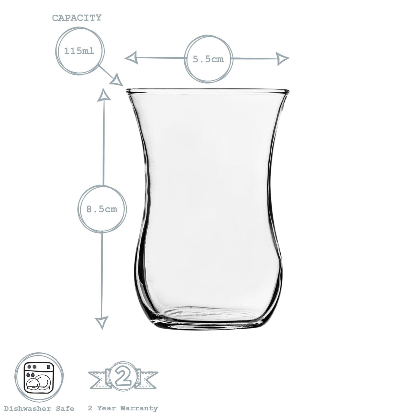 115ml Klasik Embossed Glass Turkish Tea Cups - Pack of Six