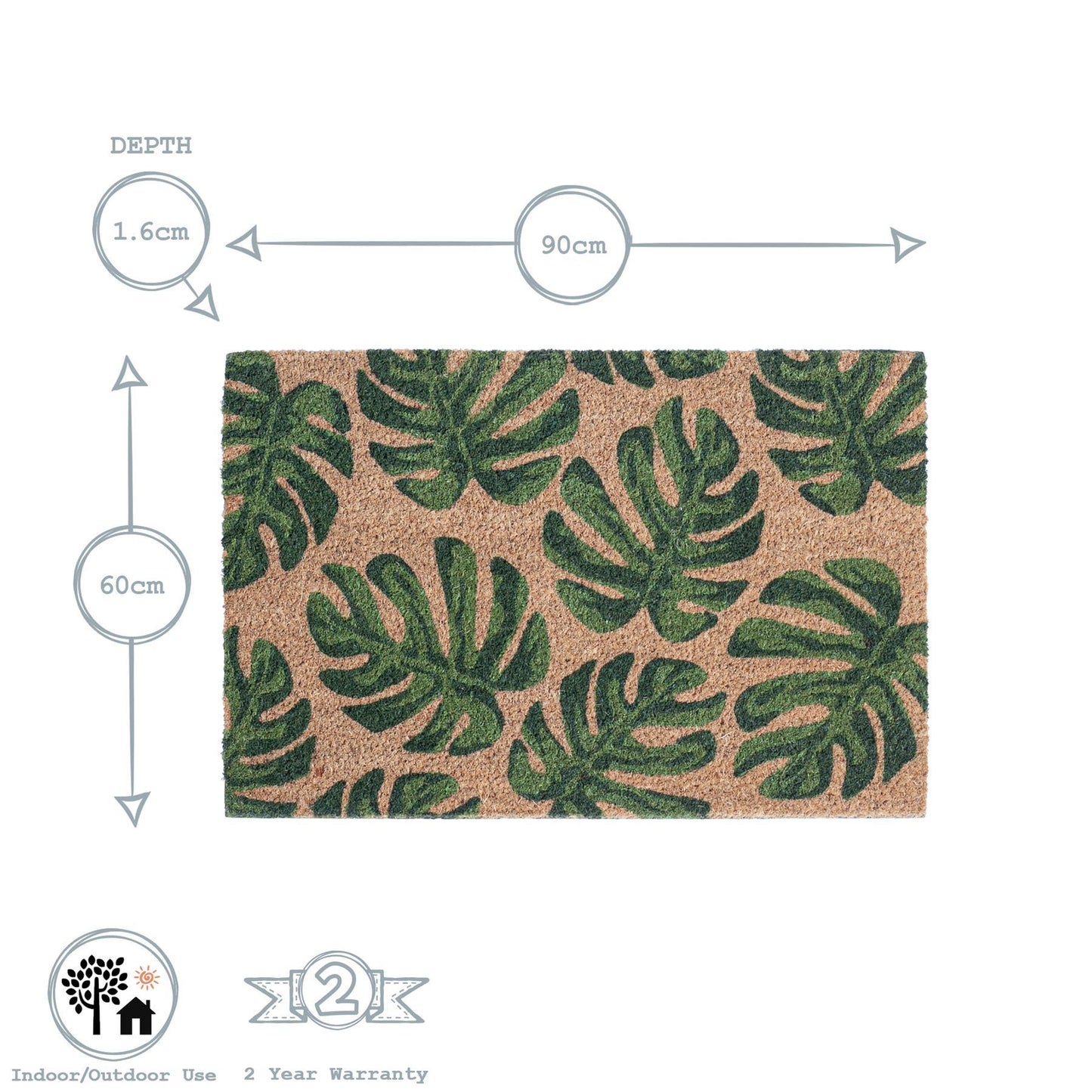 90cm x 60cm Green Banana Leaf Coir Door Mat