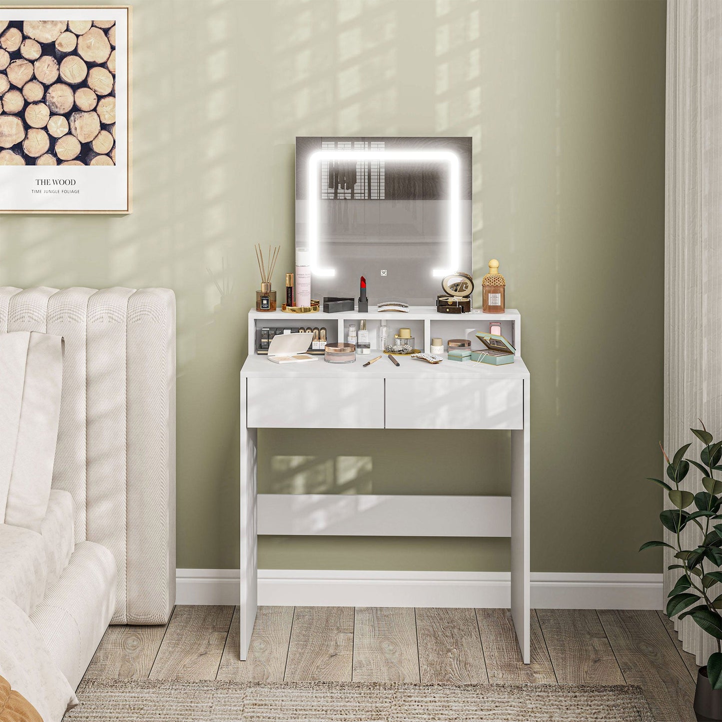 HOMCOM Dressing Table with Mirror, LED Lights, Drawers, for Bedroom, White