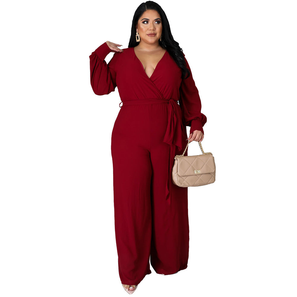 Relaxed-fit Straight-leg Solid-color Jumpsuit With Belt