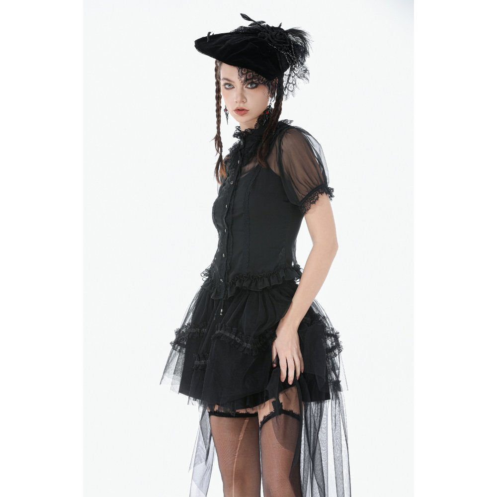 Dark in Love Gothic Tailed Sheer Mesh Petticoat Skirt