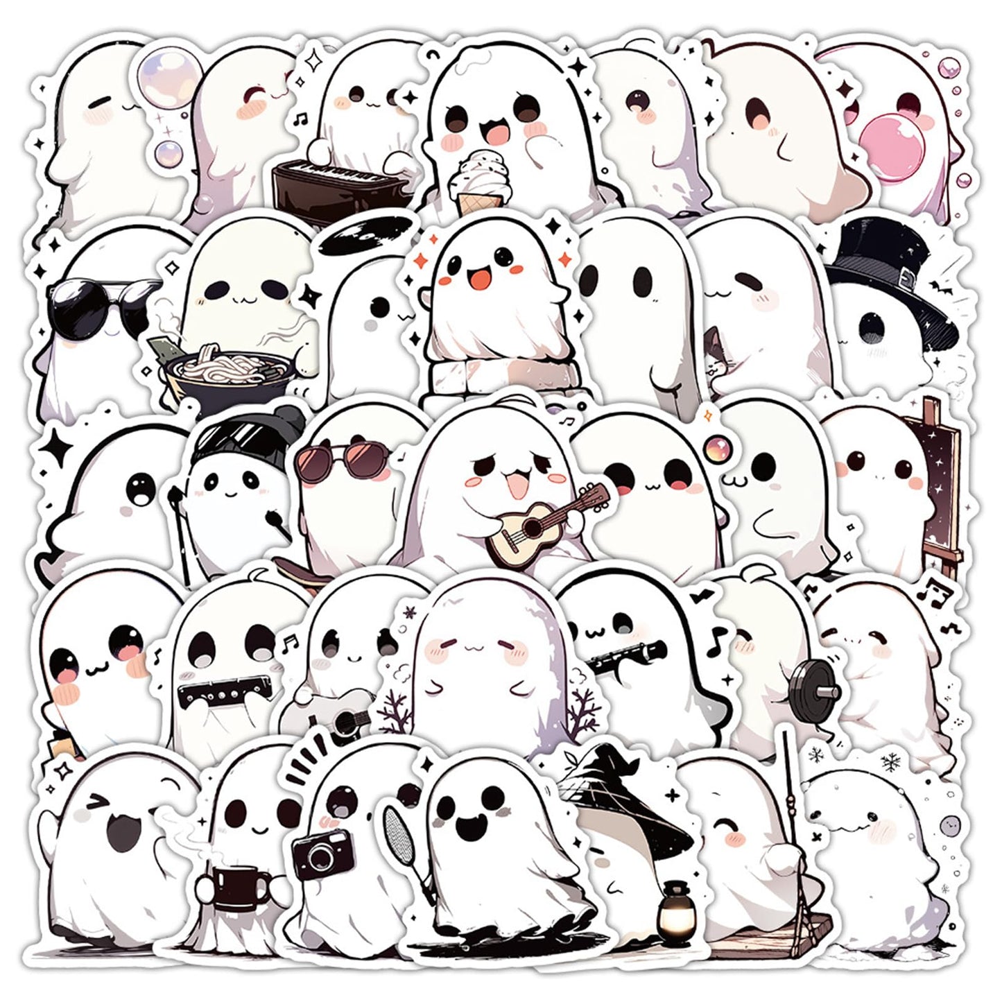 Caakkee 50PCS Ghost Sticker Pack – Cute Cartoon Stickers for Water Bottles & Laptops