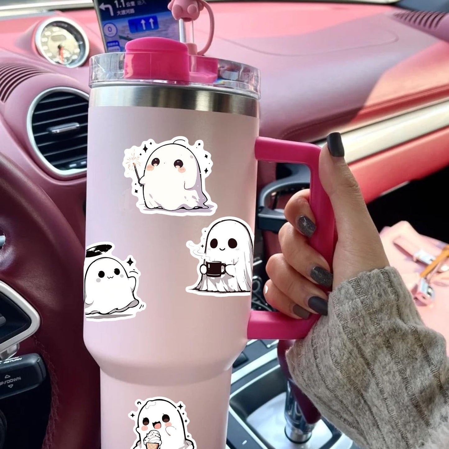 Caakkee 50PCS Ghost Sticker Pack – Cute Cartoon Stickers for Water Bottles & Laptops