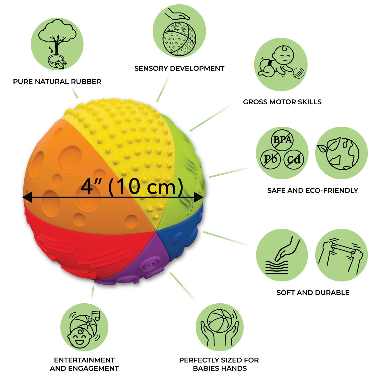 caaocho Pure Natural Rubber Sensory Ball Rainbow 4