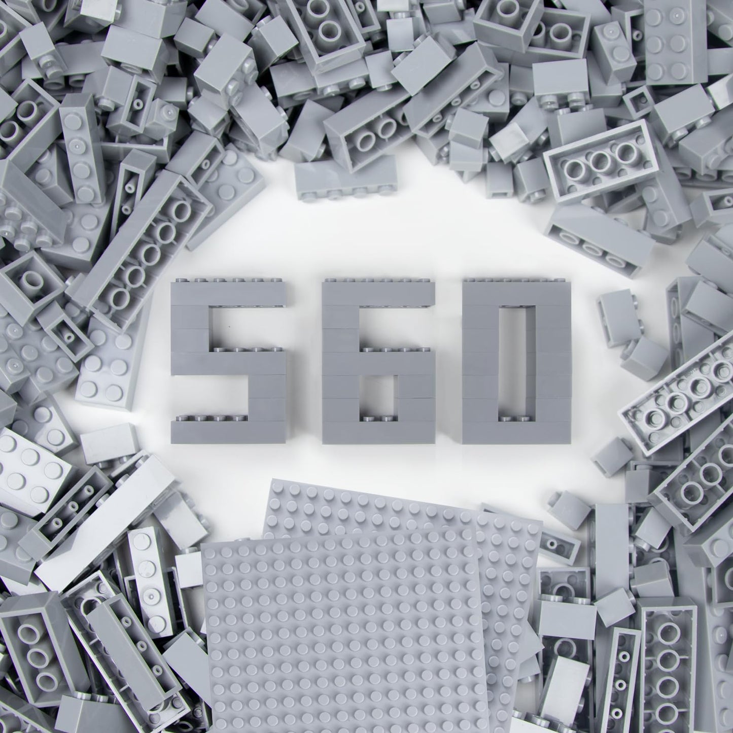 Cabeeskii 560-Piece Gray Building Blocks Set with 2 Base Plates | Compatible with Major Bricks