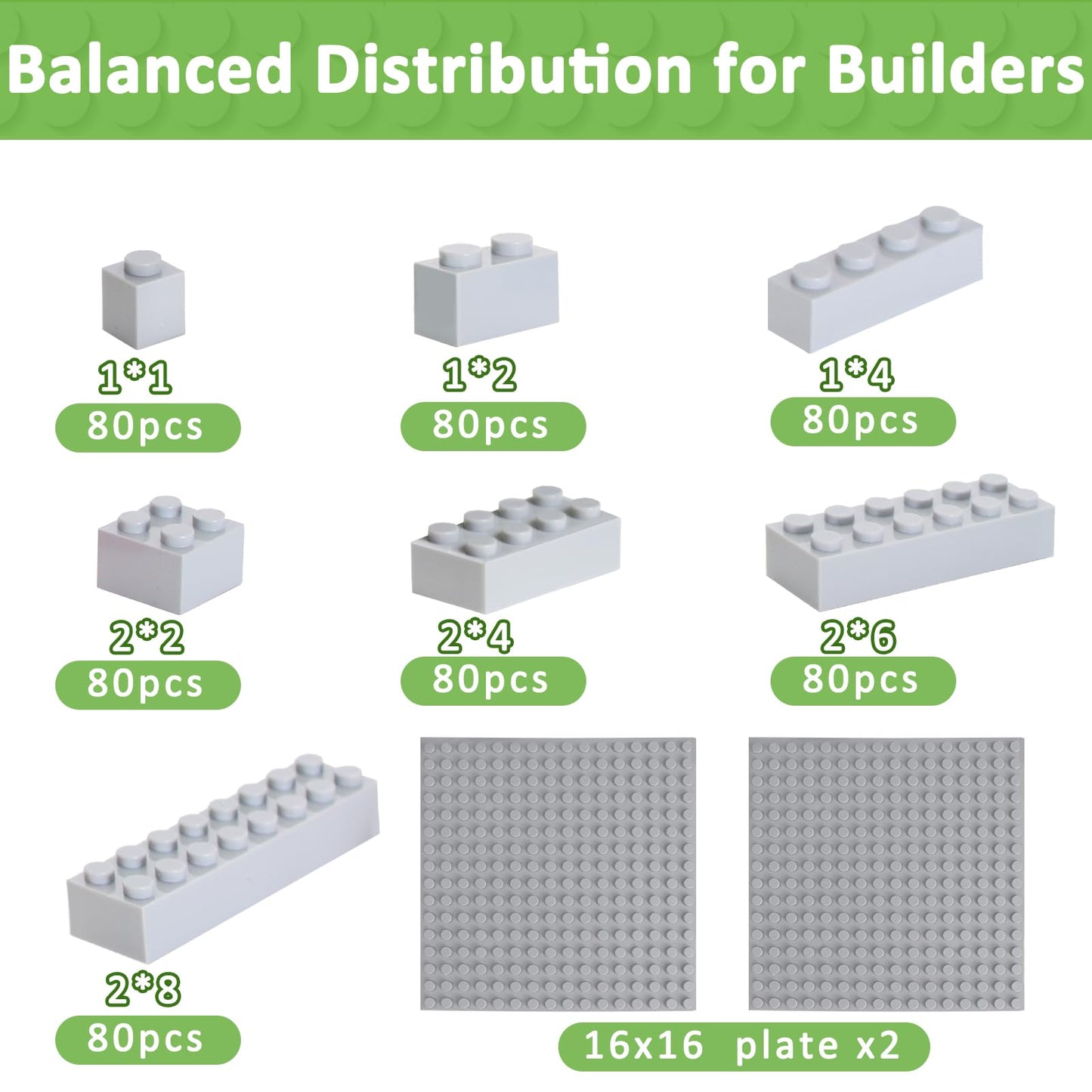 Cabeeskii 560-Piece Gray Building Blocks Set with 2 Base Plates | Compatible with Major Bricks