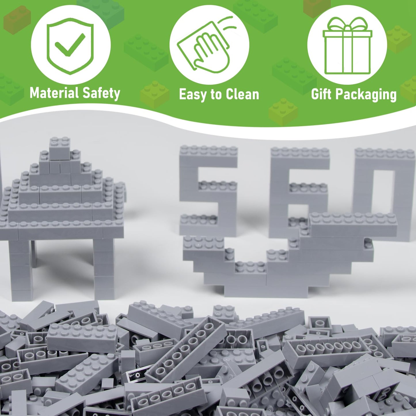 Cabeeskii 560-Piece Gray Building Blocks Set with 2 Base Plates | Compatible with Major Bricks