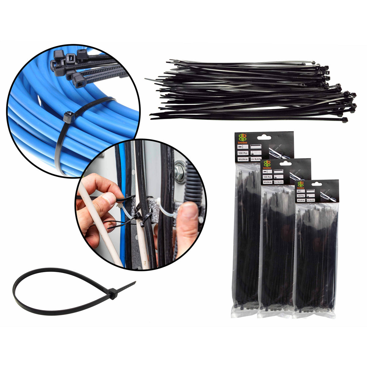 100 Cable Ties (2.5mm x 200mm) Black