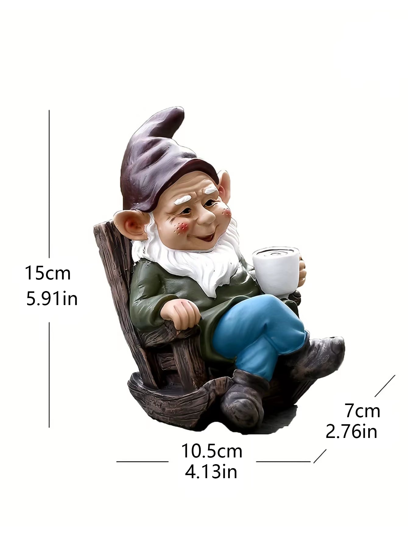 1Pc Gnome Dwarf Rocking Chair Ornament Resin Outdoor Garden Decoration Patio Leisurely Drinking Tea Lazy Decoration