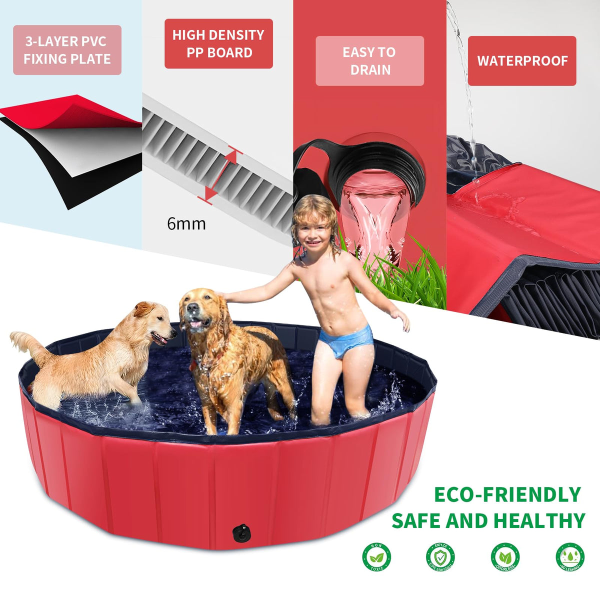 CACSPS Foldable Dog Pool 55x12 in – Portable, Non-Slip Outdoor Bath Tub