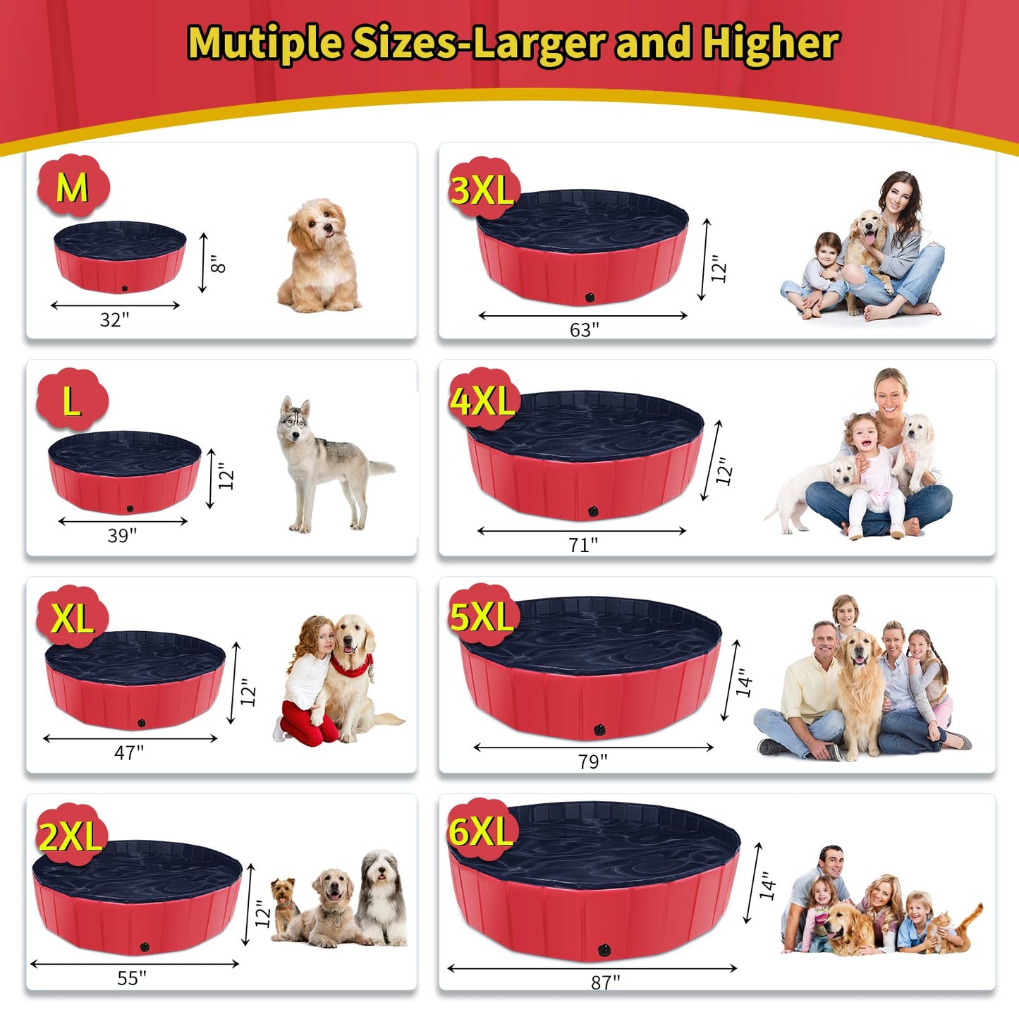 CACSPS Foldable Dog Pool 55x12 in – Portable, Non-Slip Outdoor Bath Tub