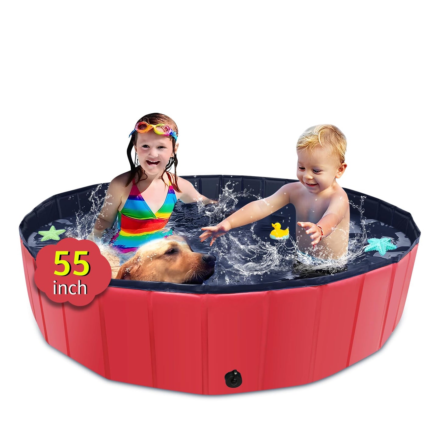 CACSPS Foldable Dog Pool 55x12 in – Portable, Non-Slip Outdoor Bath Tub