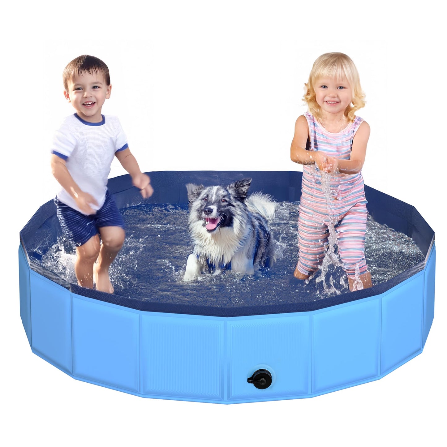 CACSPS 55.1 x 12 in Foldable Dog Pool – Collapsible, Non-Slip, Lightweight Outdoor Pool (Blue)