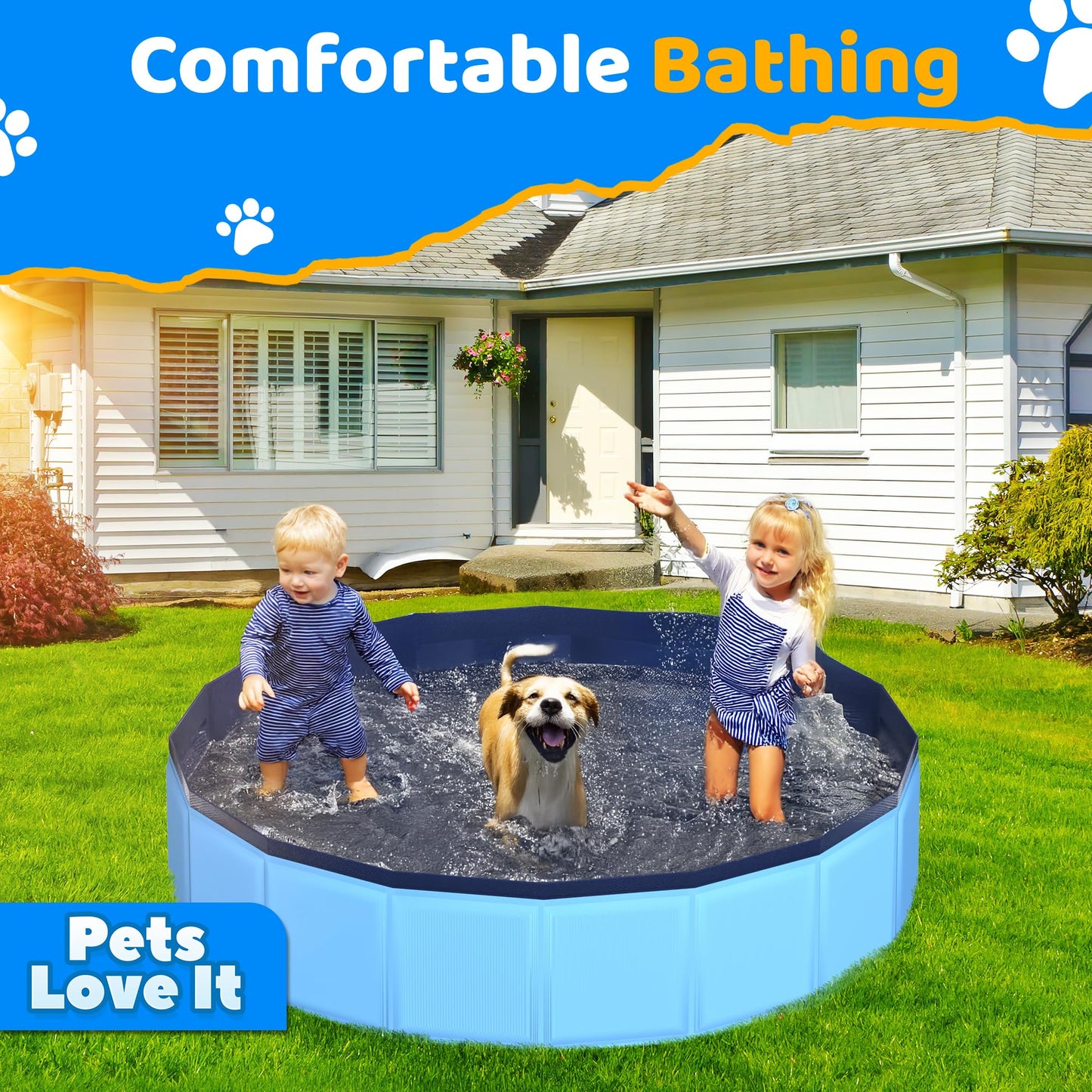 CACSPS Foldable Dog Pool 39.5 x 12 – Portable, Non-Slip