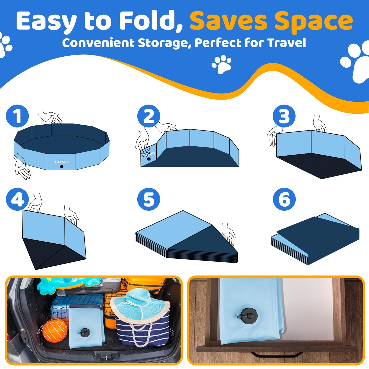 CACSPS Foldable Dog Pool 39.5 x 12 – Portable, Non-Slip