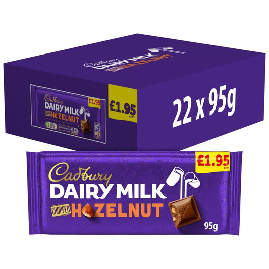 Cadbury Dairy Milk Chopped Hazelnut Chocolate Bar 95g (Case of 22)