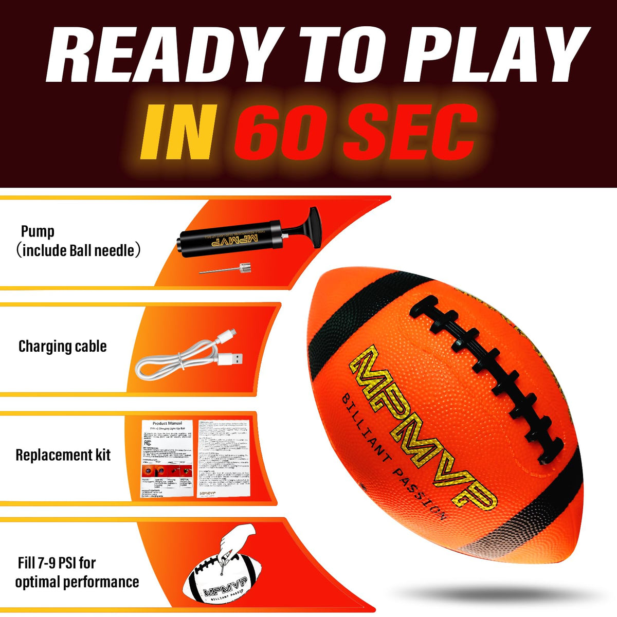 Cadyaw Light Up Football – Official Size 9 Rechargeable Glow Football for Night Games and Outdoor Play