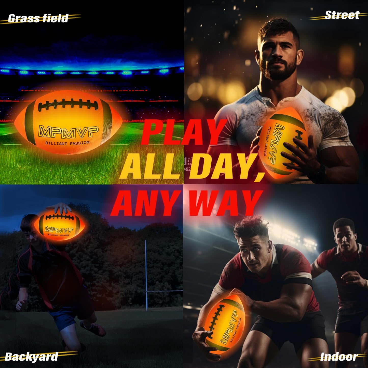 Cadyaw Light Up Football – Official Size 9 Rechargeable Glow Football for Night Games and Outdoor Play