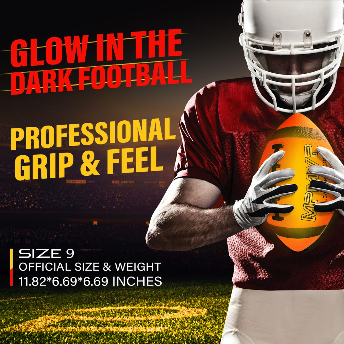 Cadyaw Light Up Football – Official Size 9 Rechargeable Glow Football for Night Games and Outdoor Play