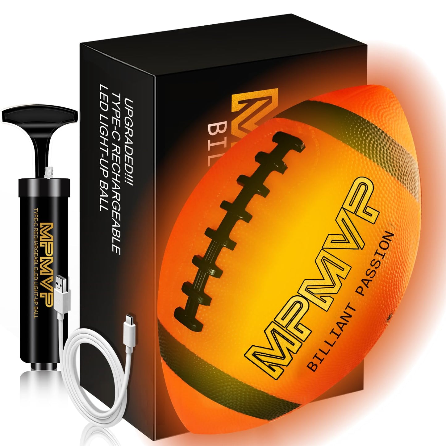 Cadyaw Light Up Football – Official Size 9 Rechargeable Glow Football for Night Games and Outdoor Play