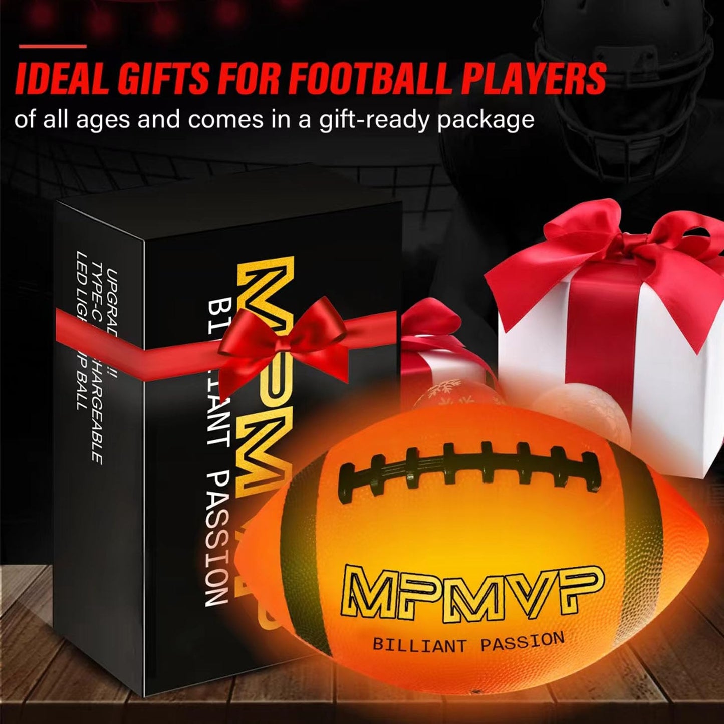 Cadyaw Light Up Football – Official Size 9 Rechargeable Glow Football for Night Games and Outdoor Play