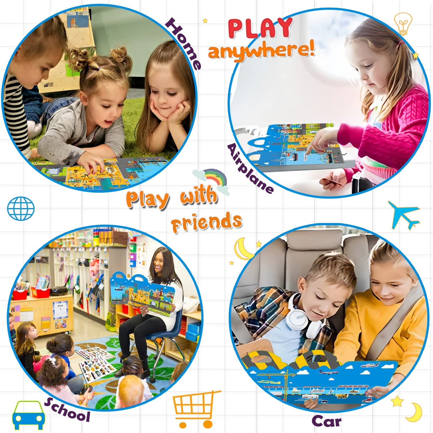 Cafalibe Reusable Sticker Book for Kids – 45 Vehicle 3D Jelly Stickers, Travel Activity