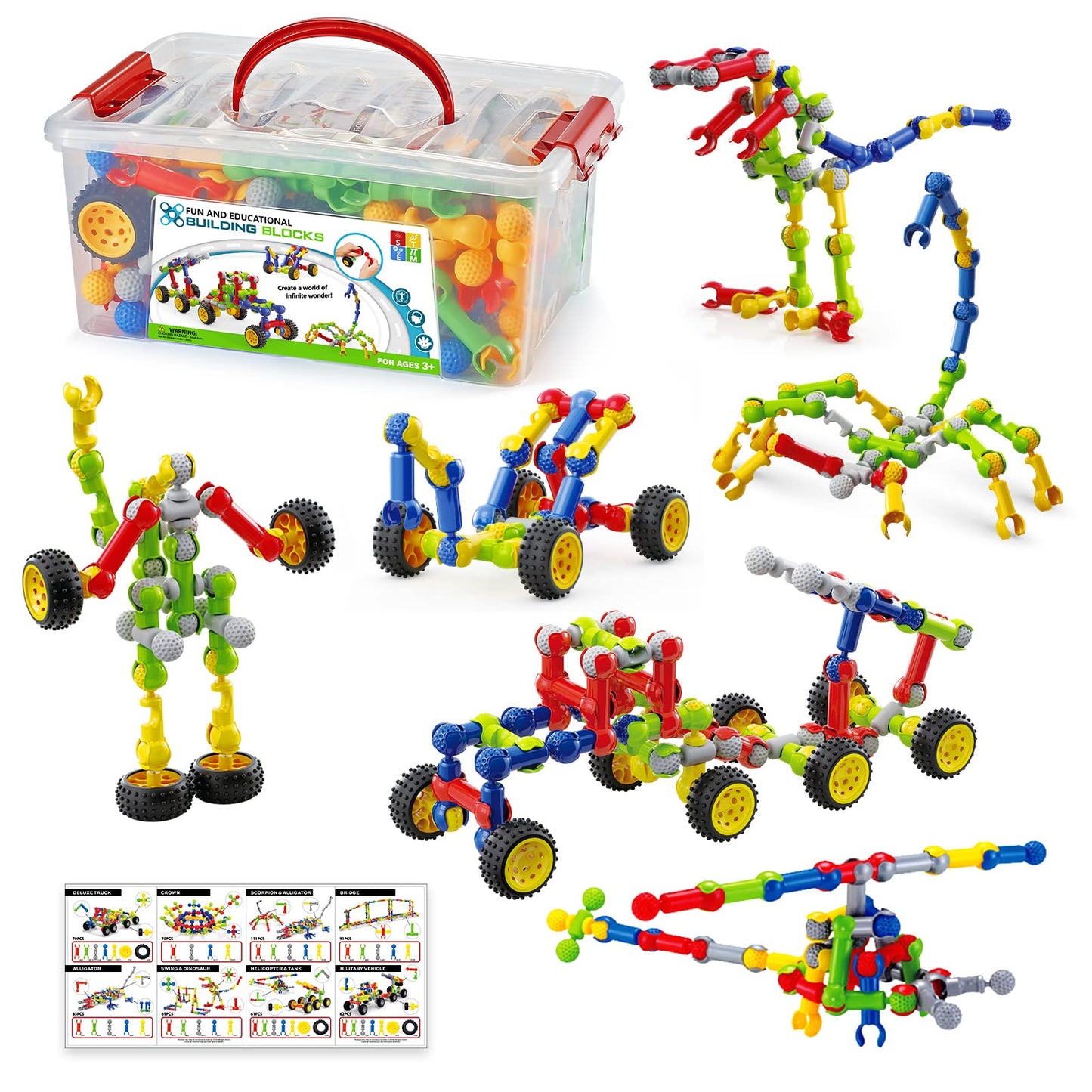 Caferria 170-Piece Building Toys for Kids 4-8 with Storage Box | STEM Blocks & Idea Guide